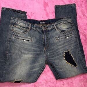 Embellish Distressed Blue Jeans